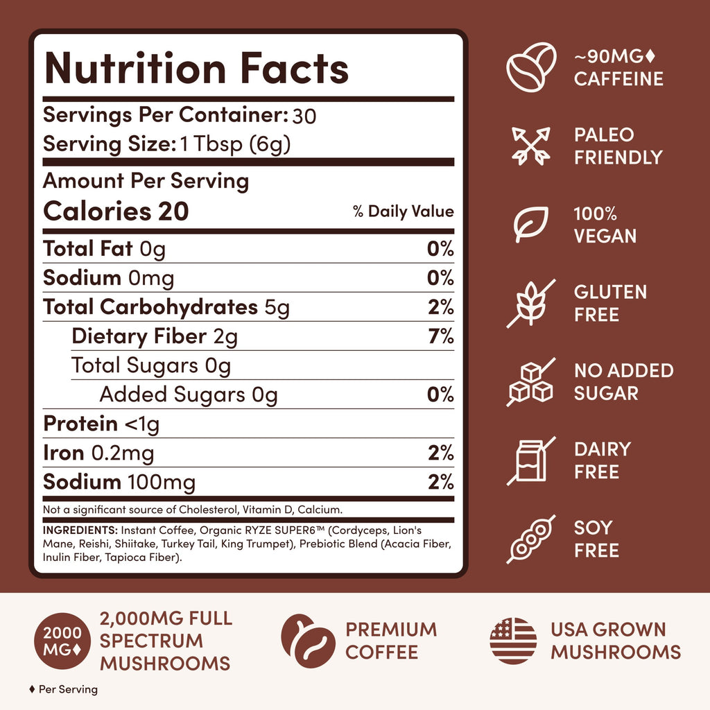 Mushroom Coffee Dark Roast (30 Servings) - for Bold Everyday Brewing